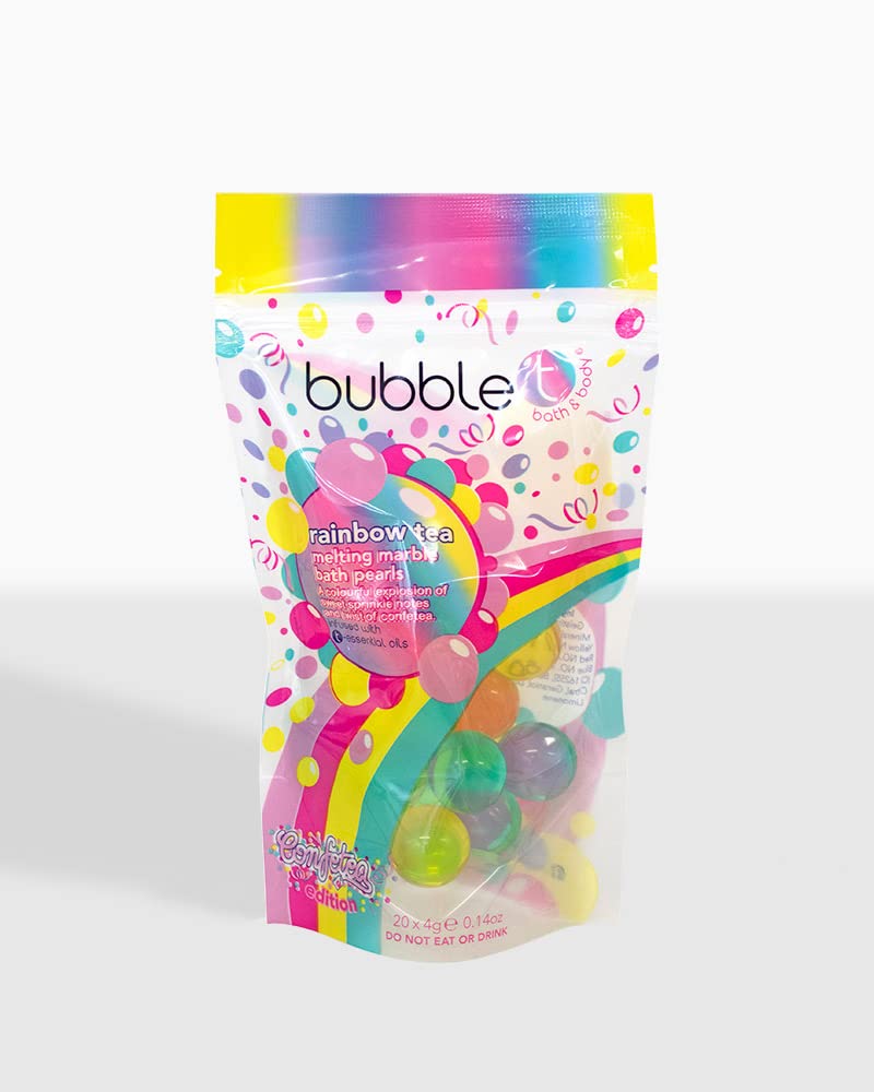 Bubble T Cosmetics Confetea Rainbow Tea Melting Marble Bath Pearls, Oil Filled Pearls Which Cleanse & Nourish The Skin, Contains Fruity Extracts - 25 x 4g