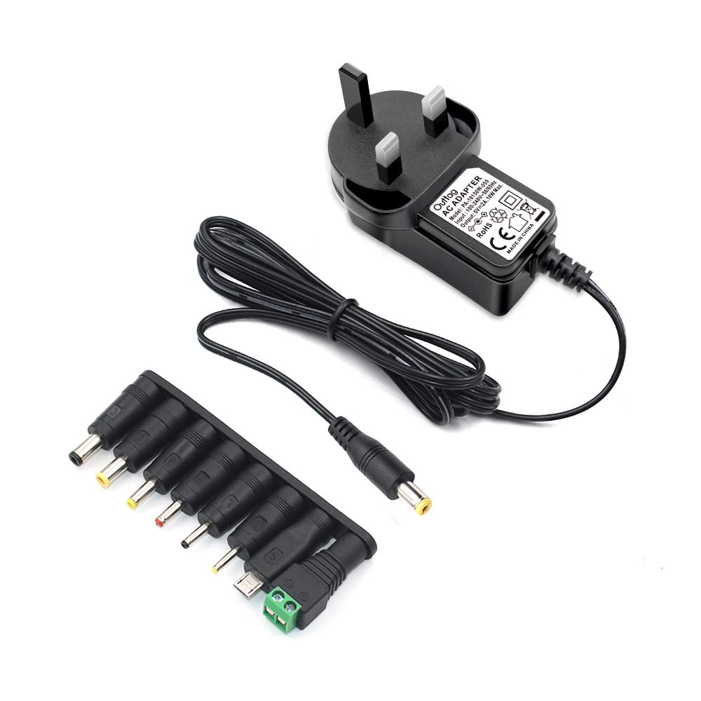 Universal AC to DC Adapter Charger 5V 2A Power Supply Adapter with 8 DC Connector Multi Plug Adaptor for Household Electronic Devices Led Strip Light Box Router LCD CCTV Cameras Android TV Box Speaker
