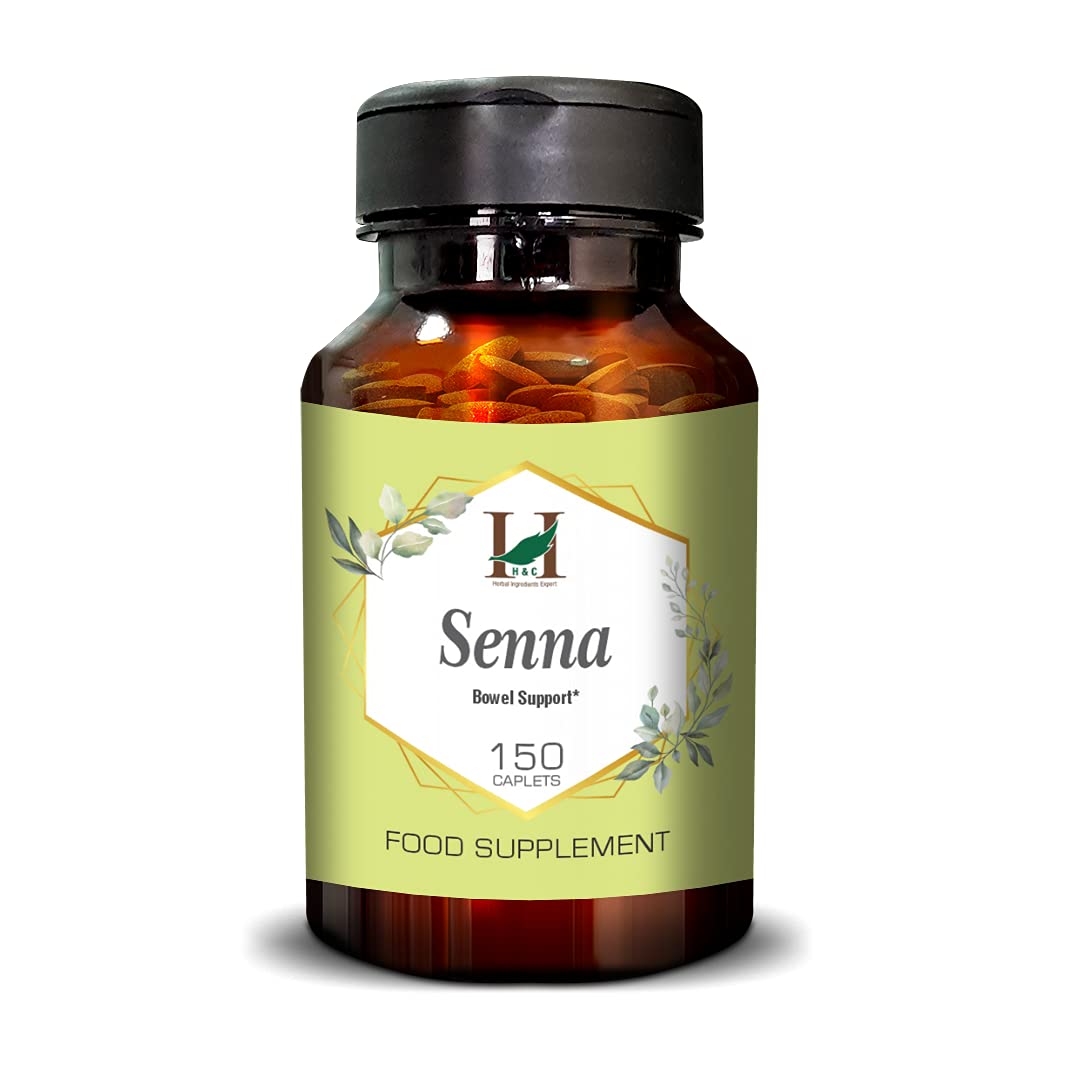 H&C Senna Leaves Caplets (Cassia angustifolia) - 750 mg, 150 Counts | for Acute and Short-Term Constipation