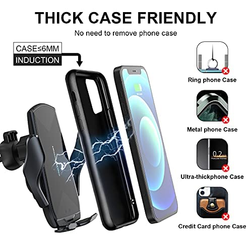 Wireless Car Charger Mount, 15W Fast Car Charging Auto-Clamping Car Phone Holder, Dashboard Windshield Air Vent Cell Phone Holder, Long Arm Suction Cup Phone Holder for iPhone Samsung Huawei