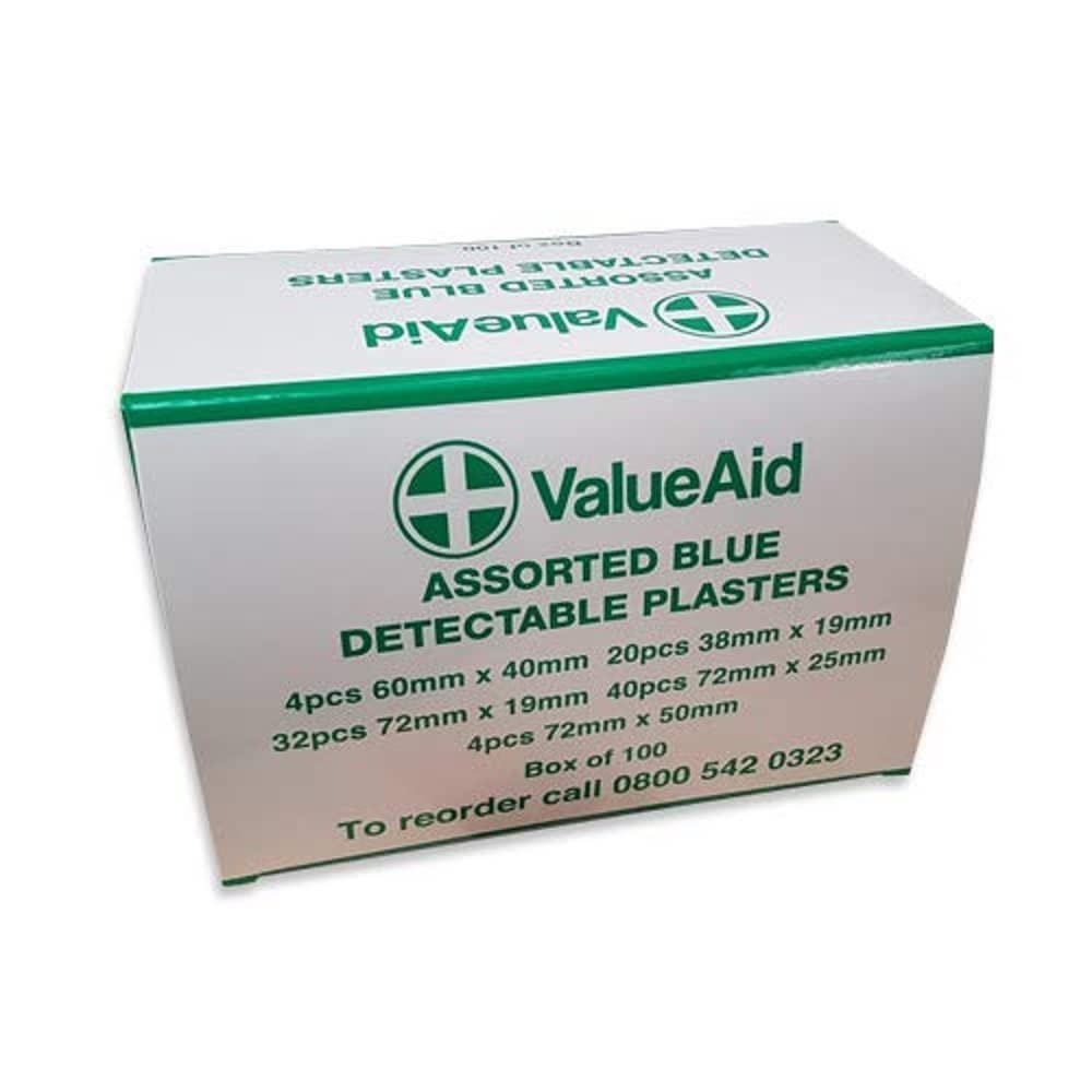 Value Aid Assorted Blue Detectable Plasters - Box of 100