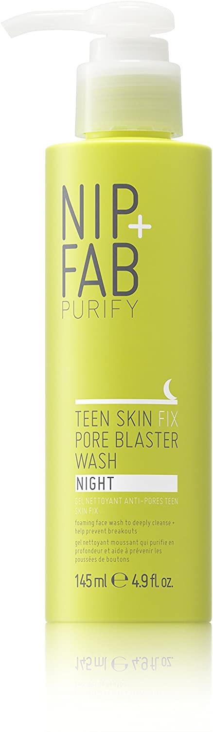 Nip+Fab Teen Skin Fix Pore Blaster Night Face Wash with Salicylic Acid | Wasabi Extract | and Tea Tree Oil Facial Cleanser for Acne Prevention and Refining Pores | 145 ml | Vegan & Cruelty-Free
