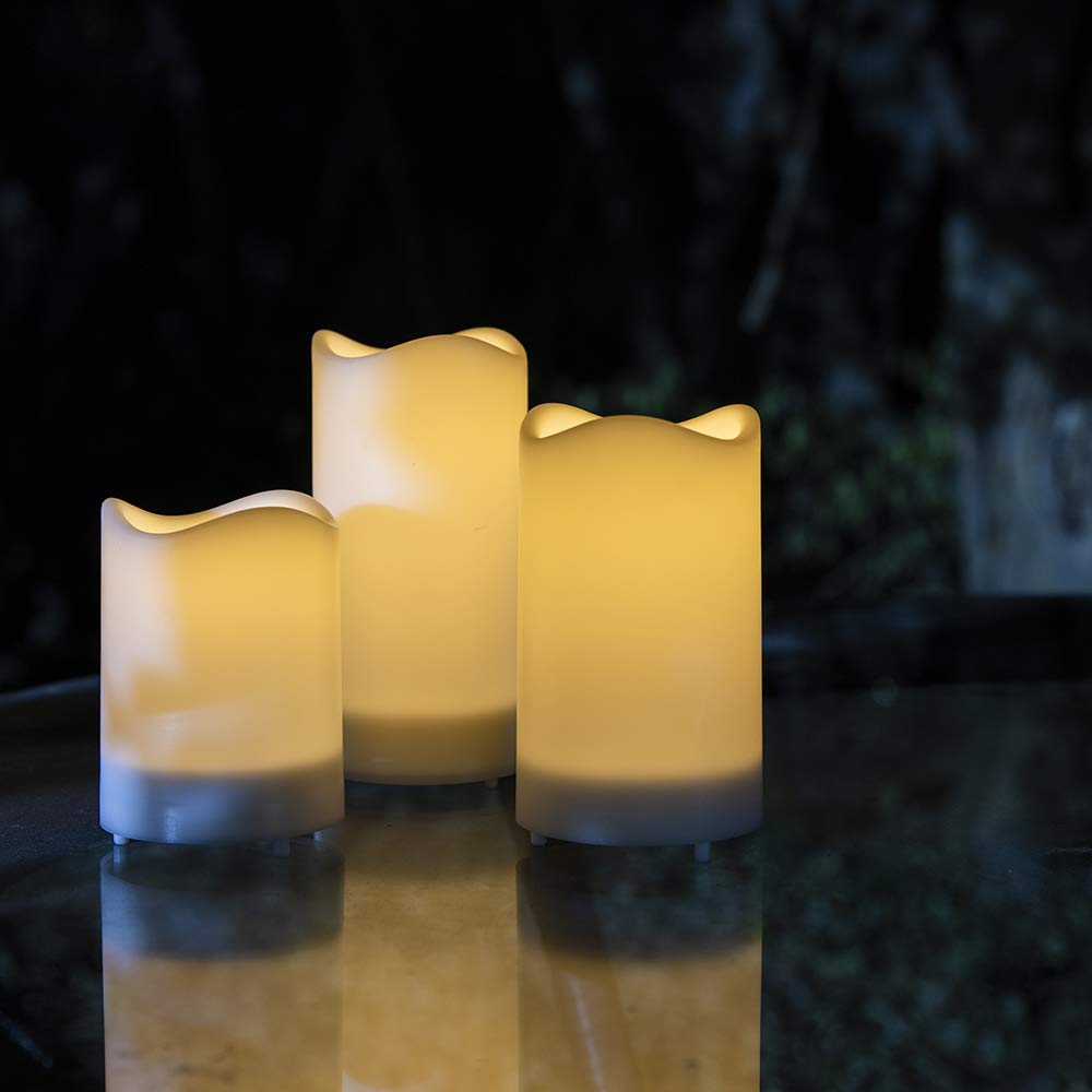 ZHONGXIN Solar Candles Outdoor Waterproof Flickering Flameless Candles Rechargeable Warm White LED Candles Lights, Great for Garden, Yard, Pathway, Balcony, Wedding, Party, Holidays, Home Décor-3Pack