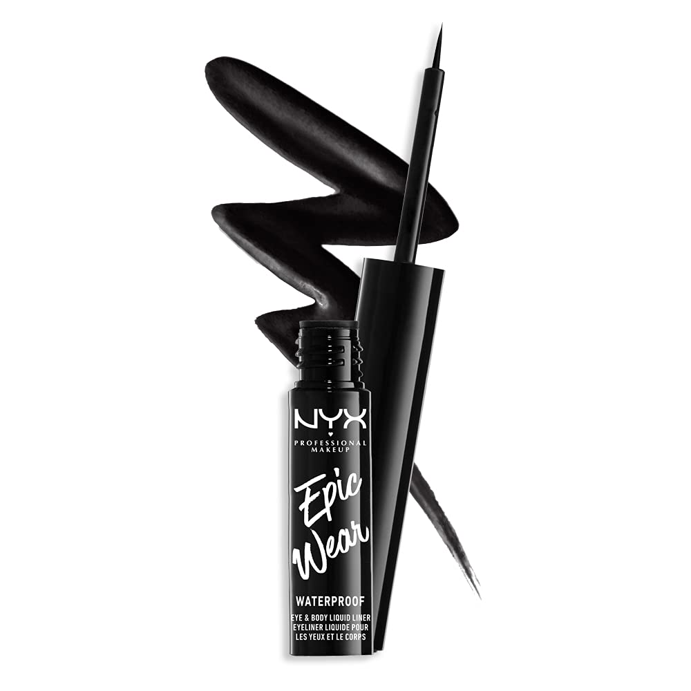 NYX Professional Makeup Epic Wear Semi-Permanent Liquid Liner, Longwearing, Waterproof, Eye Liner and Body Art, Matte Finish, Colour: Black