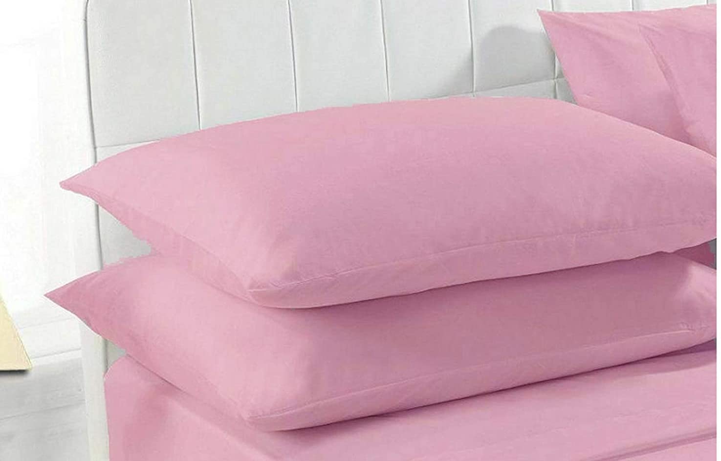 Pair of Housewife Pillowcases Plain Dyed Easy Care Percale Polycotton Bedroom Pillow Covers Soft Quality Blended Cotton (Pink)