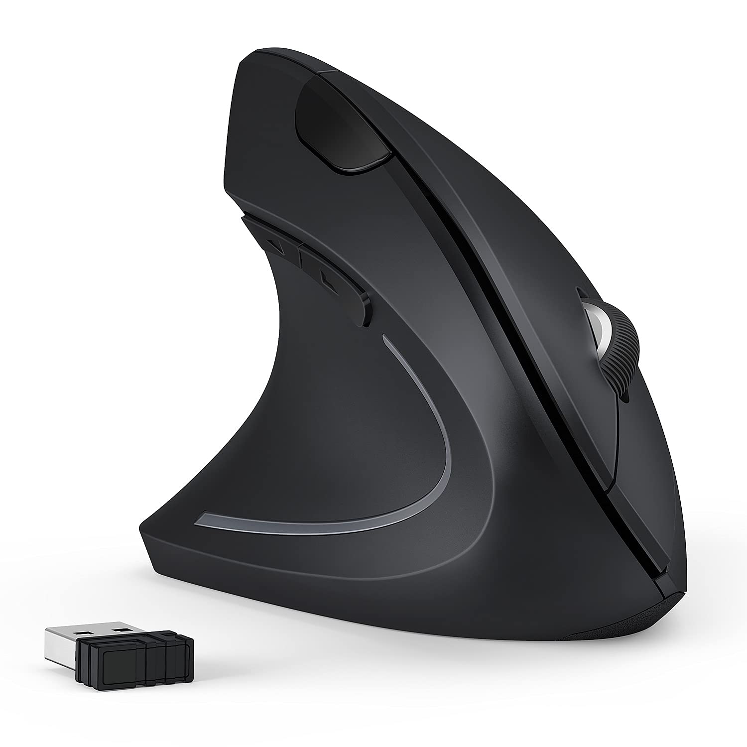 Left Handed Mouse, 2.4G Wireless Ergonomic Mouse with USB Receiver, Ergonomic Vertical Mice for Left-hander, 800/1200/1600 Adjustable DPI Silent Mouse for Computer PC Laptop, Black
