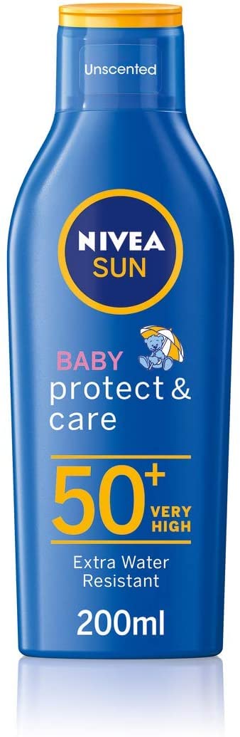 NIVEA SUN Baby Suncream Lotion SPF 50+ Protect & Moisture (200ml), Suncream for Very Delicate Skin with SPF50, Moisturising and Protective Sunscreen for Kids