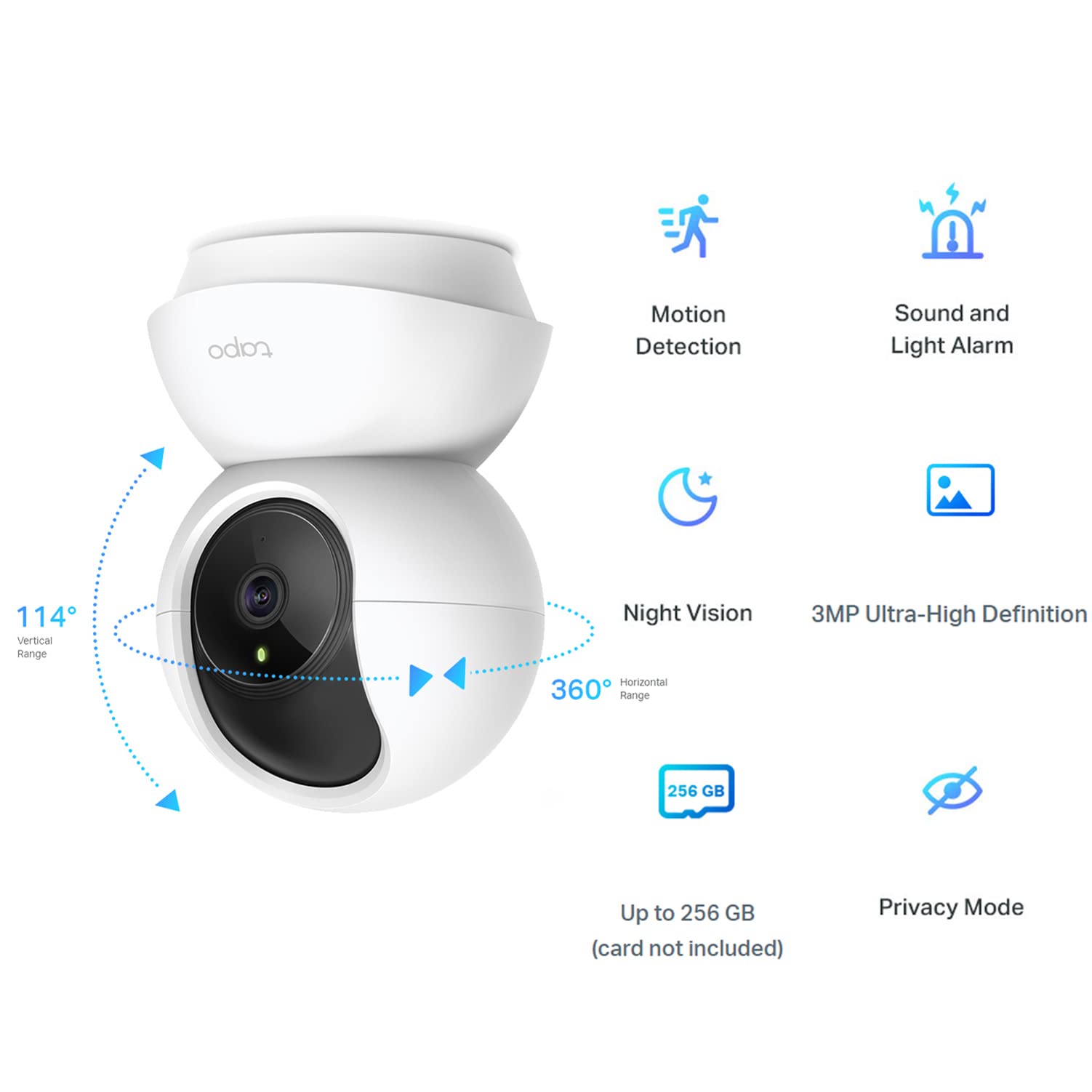 TP-Link Tapo Pan/Tilt Smart Security Camera, Indoor CCTV, 360° Rotational Views, Works with Alexa&Google Home, No Hub Required, 3MP(2304 × 1296)High Definition, Night Vision, SD Storage(Tapo C210)