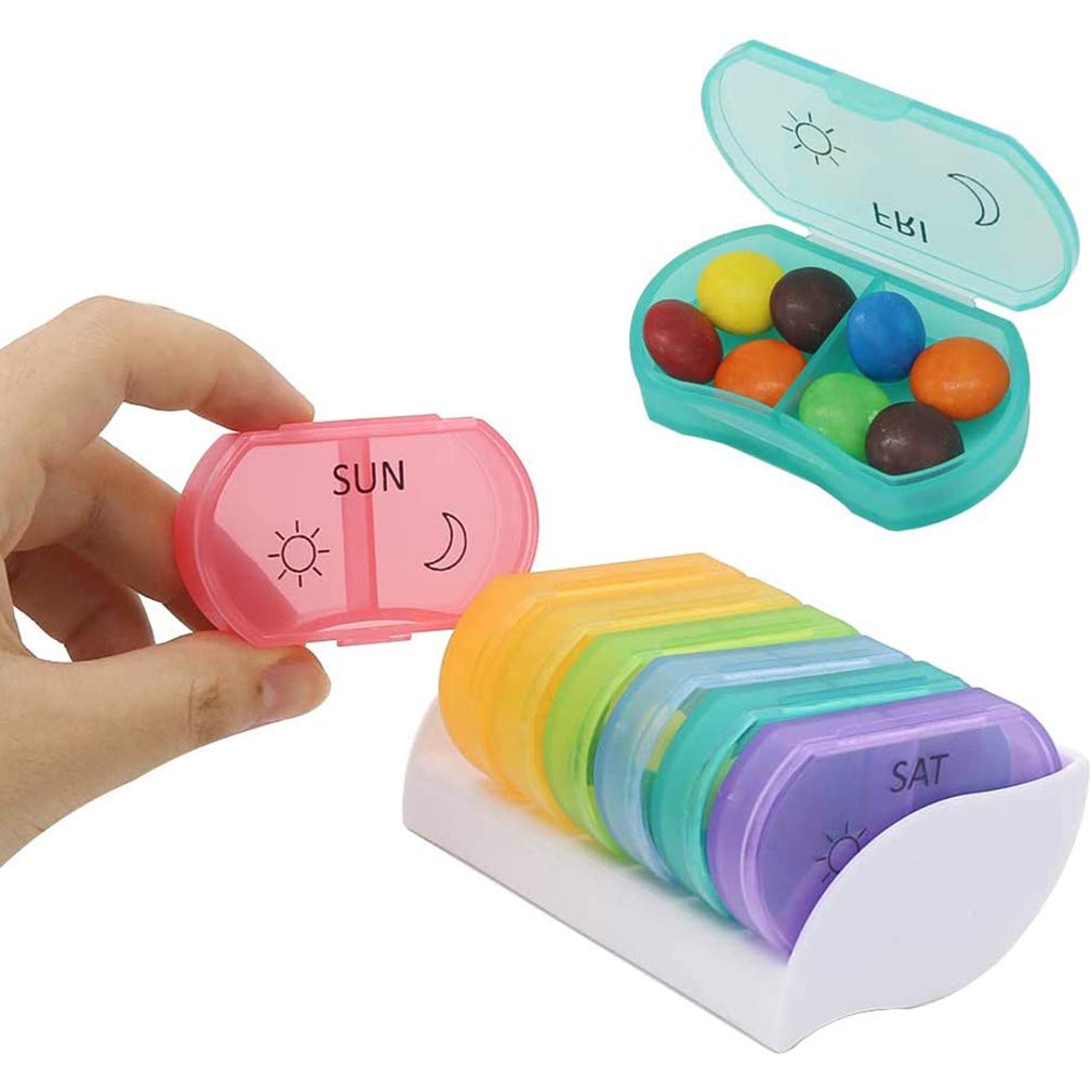 Pill Boxes Weekly Planner AM/PM 7 Day Daily Small Pills Dispensers Medicine Organizer for Vitamins,Supplements and Medication 2 Times a Day