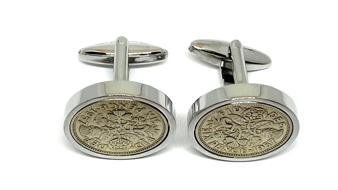 Luxury 1957 Original Lucky Sixpence 6d birthday / Anniversary Cufflinks ideal for a 65th birthday