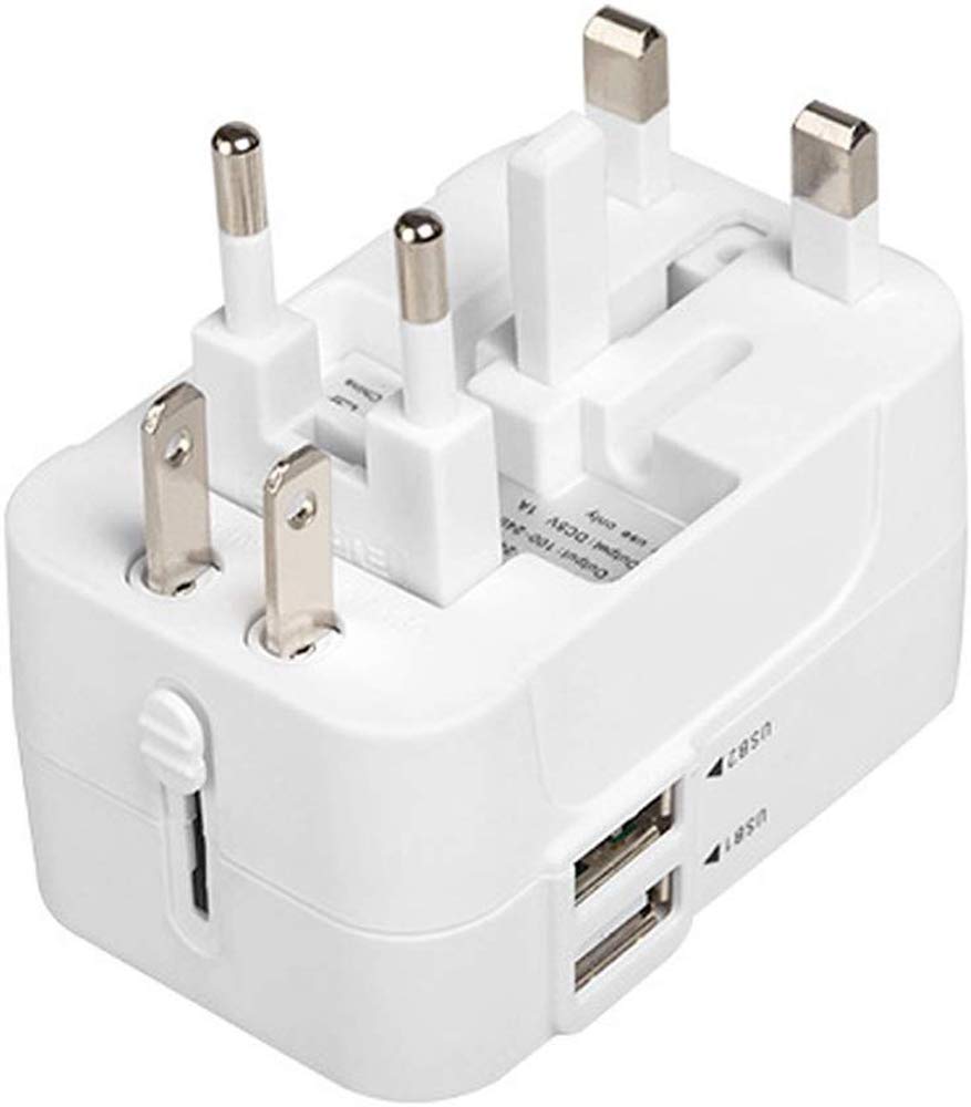 Apark Universal Plug Travel Adapter Worldwide Plug Converter Adaptor All in One Wall Charger with USB EU UK US AU Plugs (White)