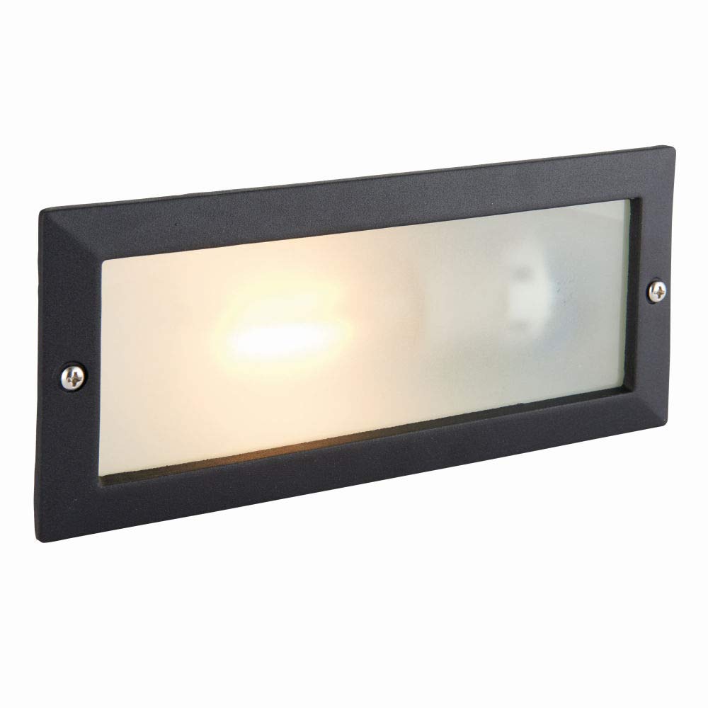 ECO Outdoor Black Aluminium & Frosted Glass Brick Light with Grille and Plain Front Panels - IP44 Rated