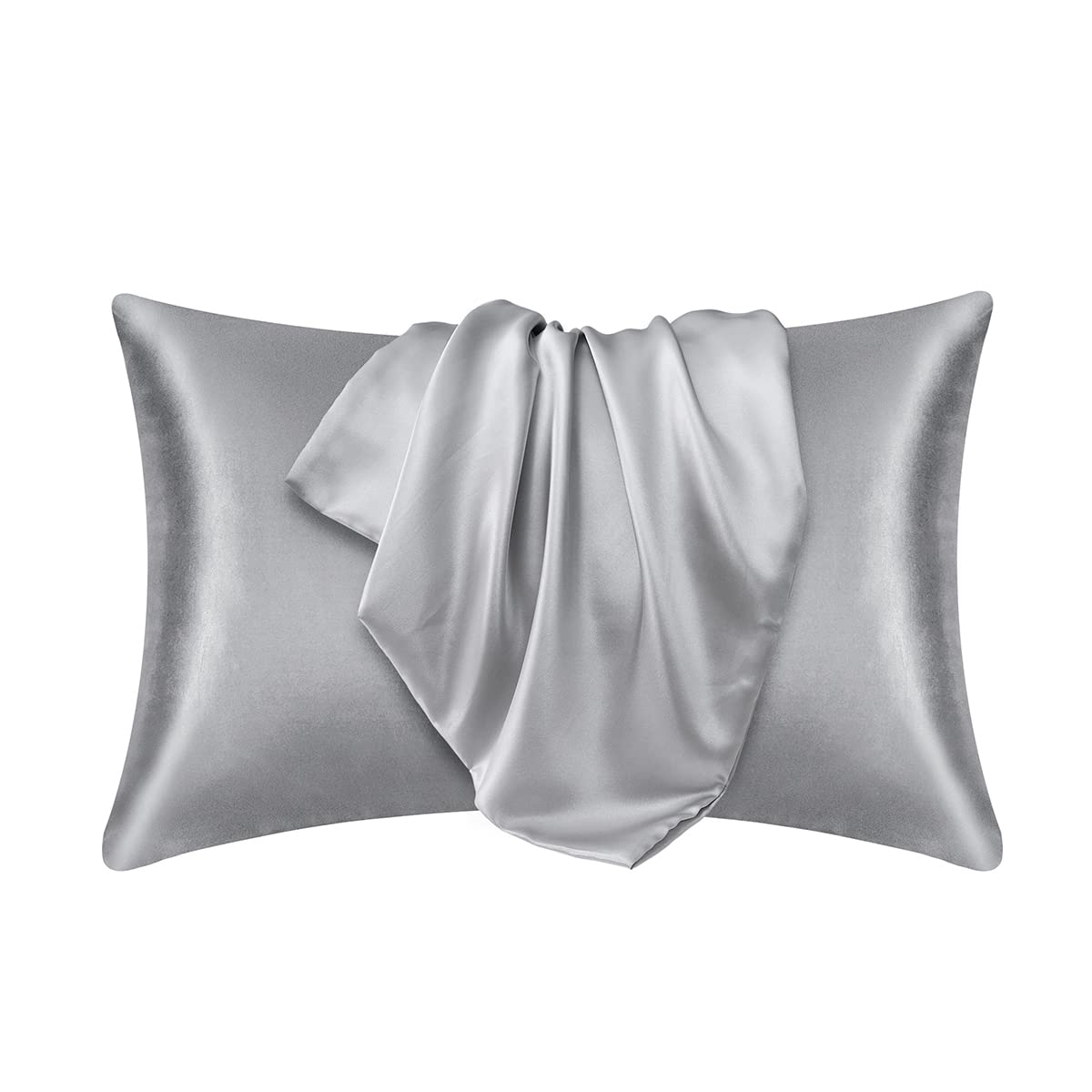DuShow Satin Pillowcases For Hair And Skin,2 Pack Silky Grey Solid pillowcase Covers With Envelope Closure Standard 51 * 76cm