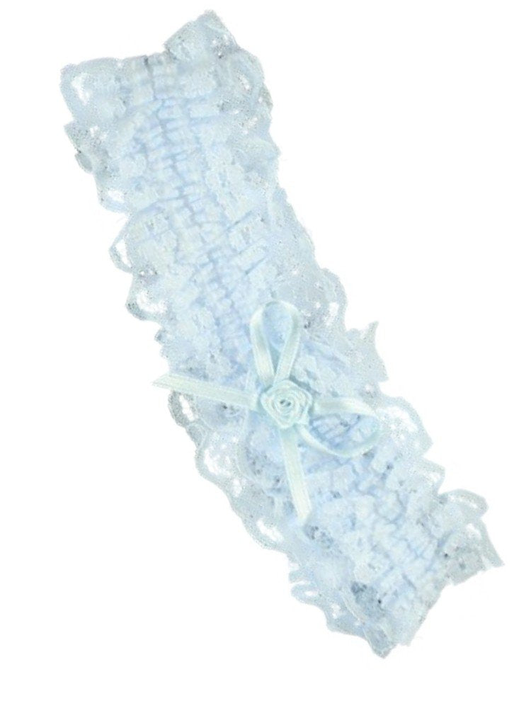 Blue Lace and Ribbon Bow Design Elasticated Garter - Bridal Wedding Accessories by Pritties Accessories
