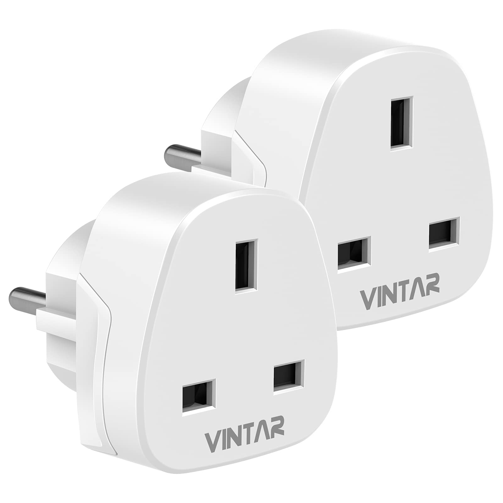 VINTAR UK to European Plug Adapter Round 3 Pin to 2 Pin Type G to Type C,E,F for Spain, France, Netherlands, Greece, Germany and Asia[2-packs]