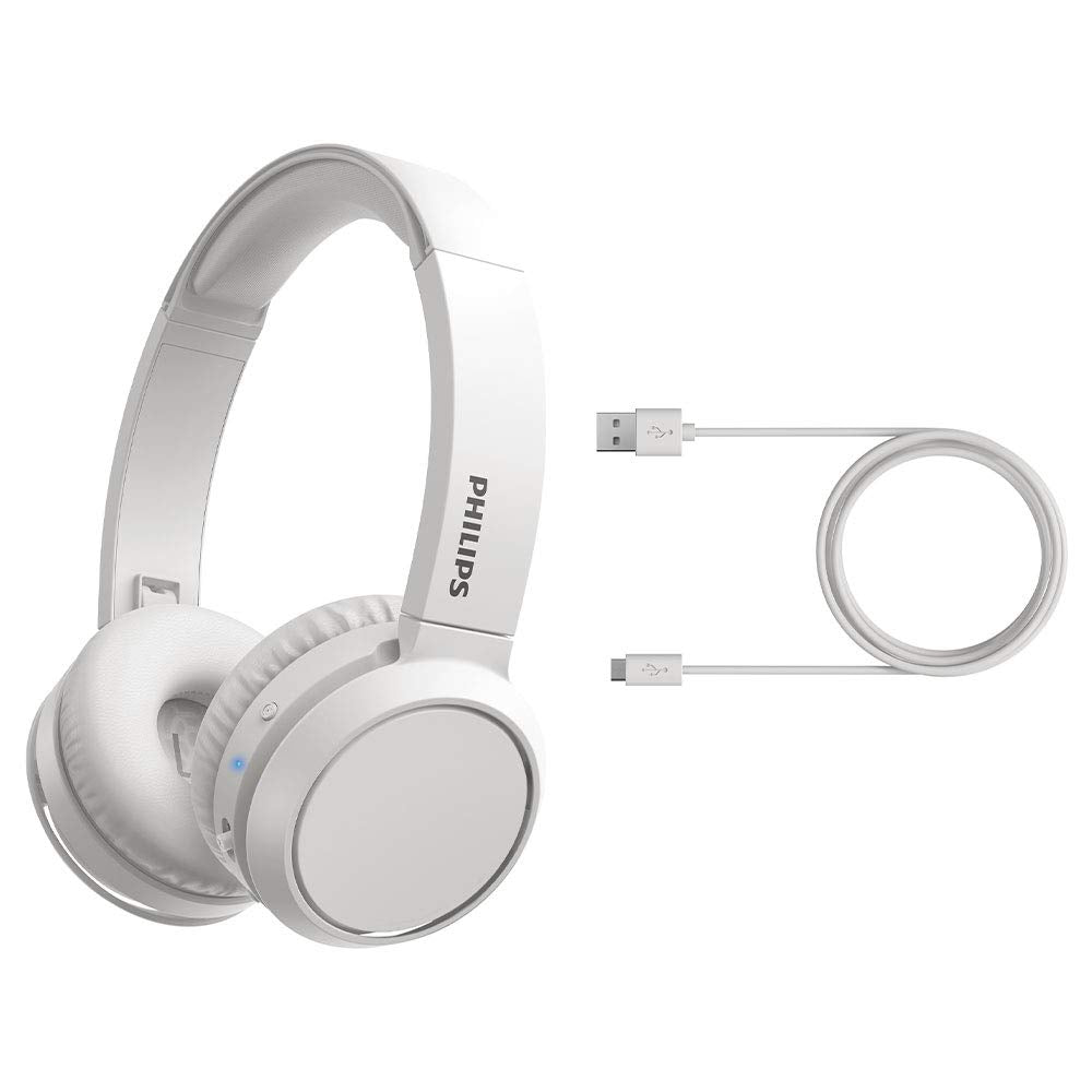 Philips On-Ear Headphones H4205WT/00 with Bass Boost Button (Bluetooth, 29 Hours' Playback Time, Quick Charging Feature, Noise Isolating, Flat Folding), Matte White
