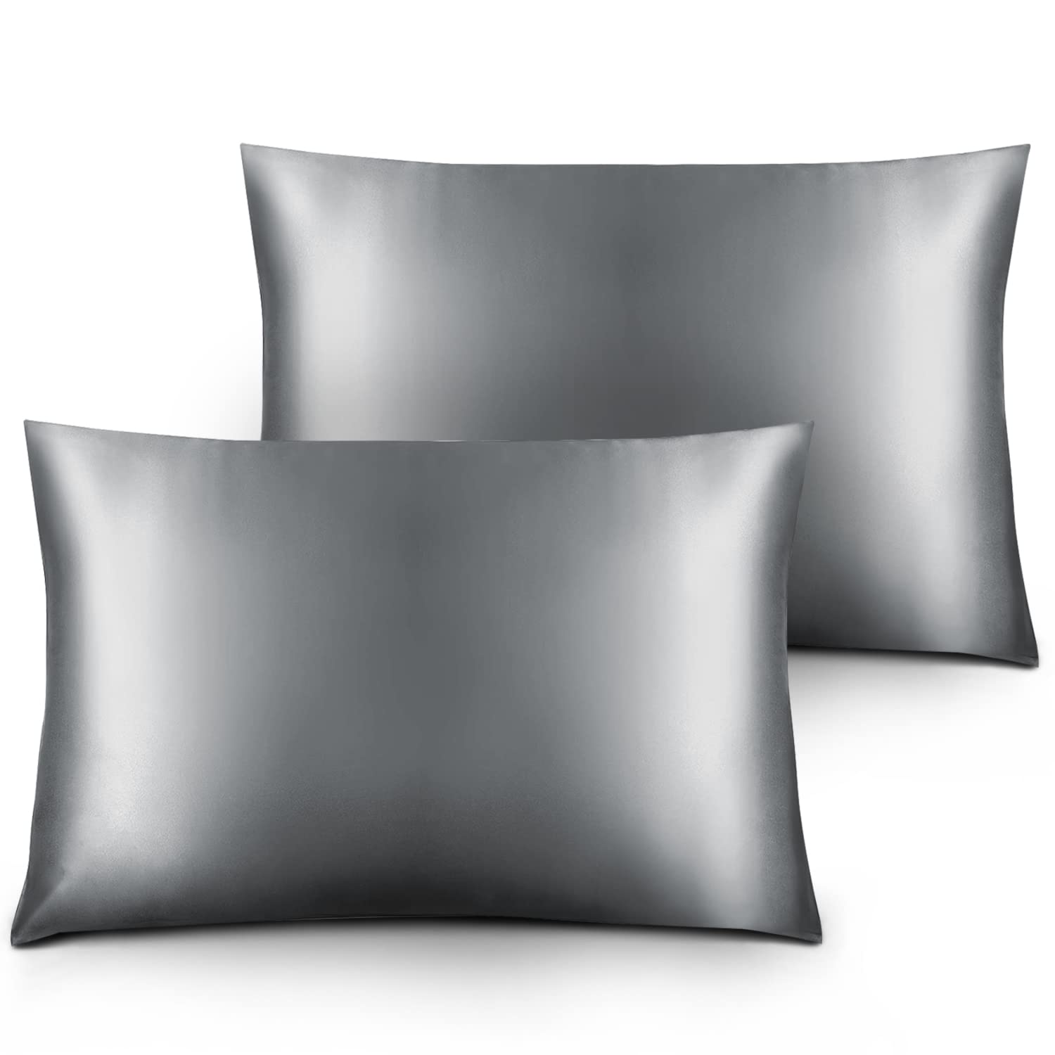 KEPLIN Satin Pillow Cases 2 Pack - Pillowcase for Hair and Skin Standard Size with Envelope Closure, 50 x 75 cm (Grey)