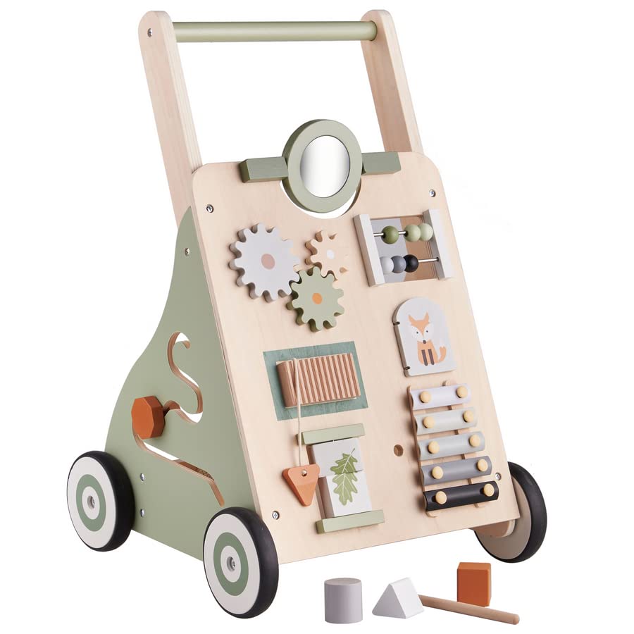 Haus Projekt Baby Walker Woodland, Wooden Baby Toddler Walker, Baby Activity Centre, Baby Walker Activity Cart, Sensory Toys for Baby Early Development