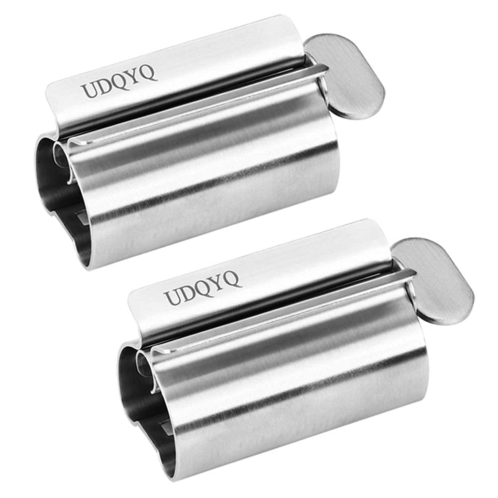 Toothpaste Squeezer - Metal Tube Squeezer Stainless Steel Tube Wringer UDQYQ Toothpaste seat Holder Stand (2 Pack) (Silver)