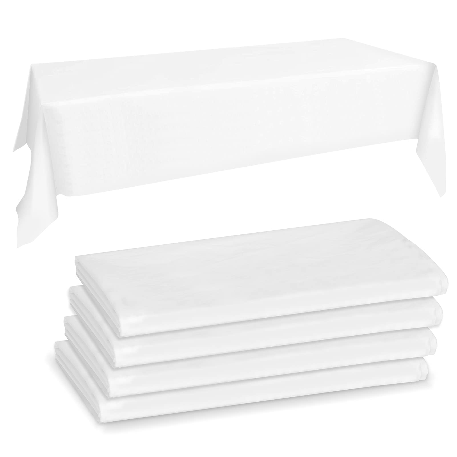 FYY 4 PCS Disposable Plastic Tablecloths, Plastic Rectangle Pure White Tablecloths for Indoor or Outdoor Tables Parties Christmas Picnic Birthdays and Weddings