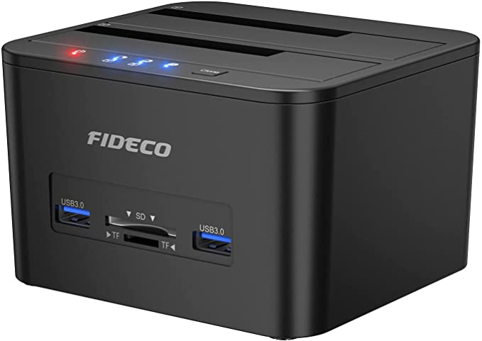 FIDECO Docking Station, USB 3.0 Hard Drive Docking Station for 2.5 and 3.5 inch SATA HDD or SSD, Support Offline Clone, TF & SD Card Reader, and 2x 18TB Hard Drives