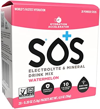 SOS Rehydrate Watermelon Electrolyte Powder, Easy Open Packets, Supplement Drink Mix 20 sachets