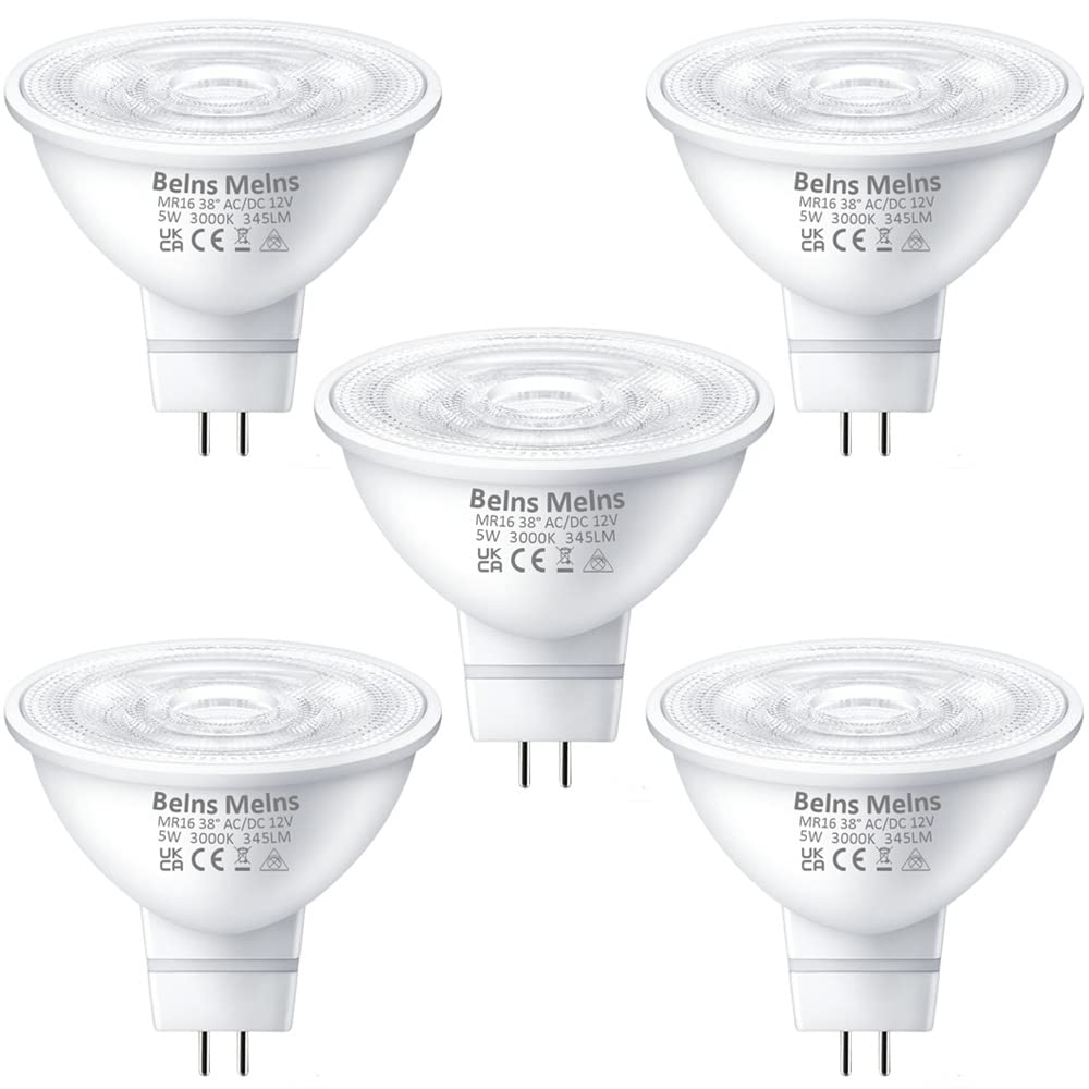 MR16 LED Spotlight Bulbs 12V 5W (50W Halogen Equivalent) GU5.3 Bi Pin Base LED Spot Lights Ceiling Downlight Bathroom Warm White 3000K 38° Beam Angle Pack of 5