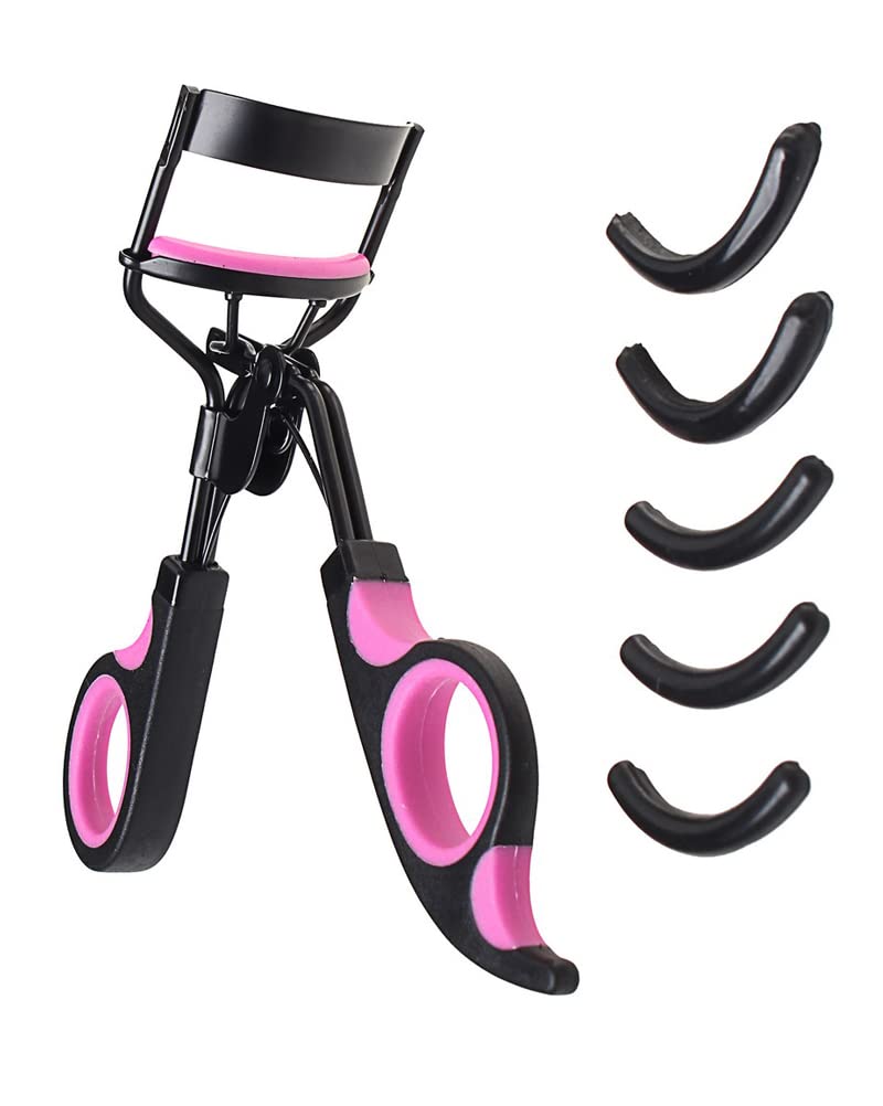 ofoen Eyelash Curler, Lash Curler Handle with 5 Silicone Refill Pads Eyelashes Tweezer Cosmetic Makeup Curling Tools Violet Black