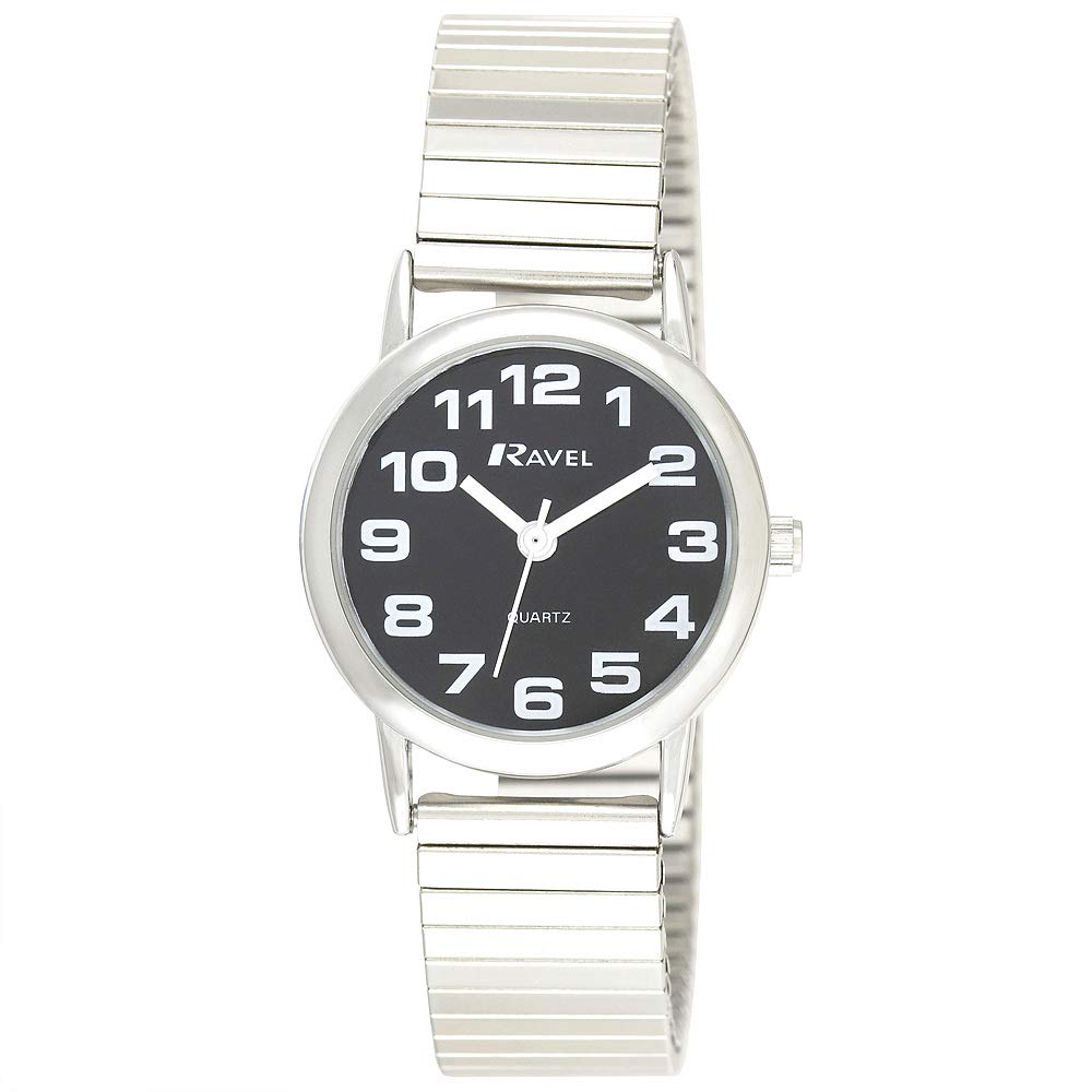 Ravel - Unisex Easy Read Watch with Big Numbers on Stainless Steel Expander Bracelet
