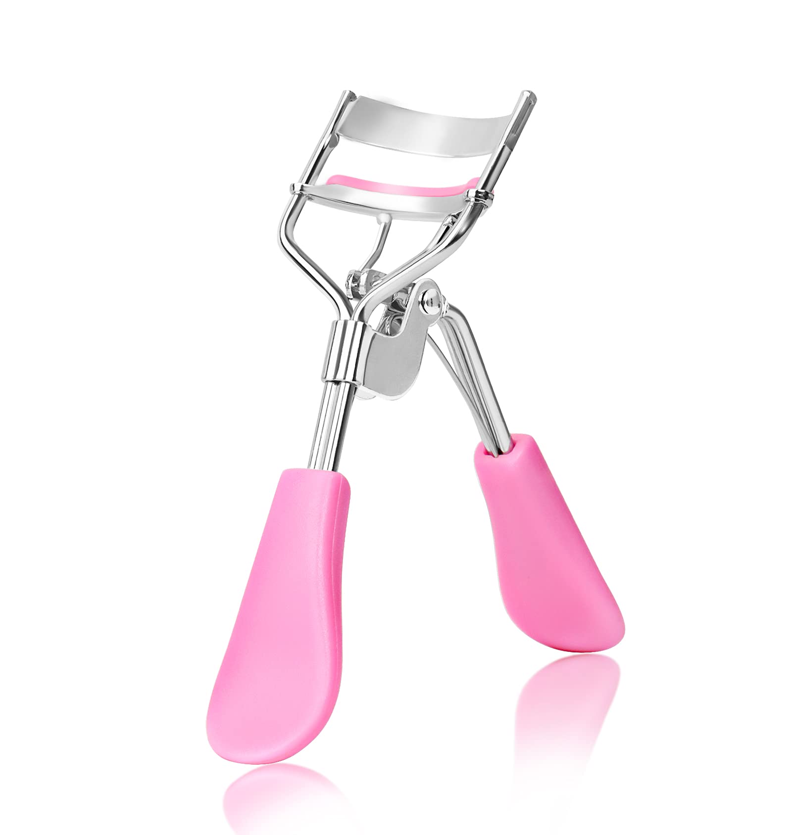 Professional Eyelash Curler, Stainless Steel Lash Curler with Silicone Pad, Beauty Makeup Tool with Comfortable Handle Fits All Eye Shapes, Pink