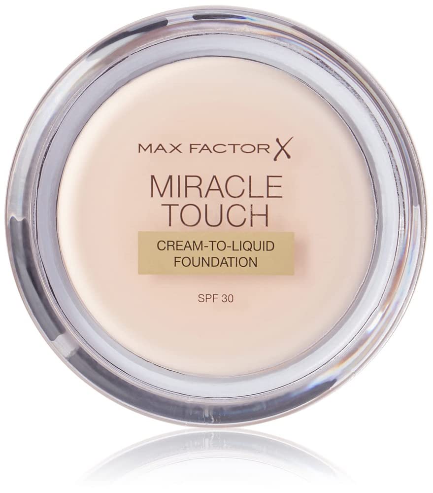 Max Factor Miracle Touch Perfecting Foundation, 40 Creamy Ivory, Full Coverage and Moisturising Effect with Hyaluronic Acid and SPF 30 Formula, 11.5 g