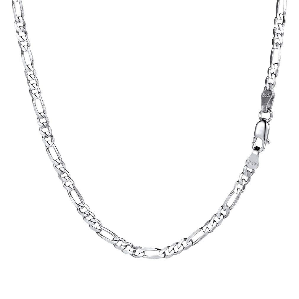PROSTEEL Mens Solid Silver Figaro Chain Necklace,14/18/20/22/24/26/28/30 inches-(Send Gift Box)