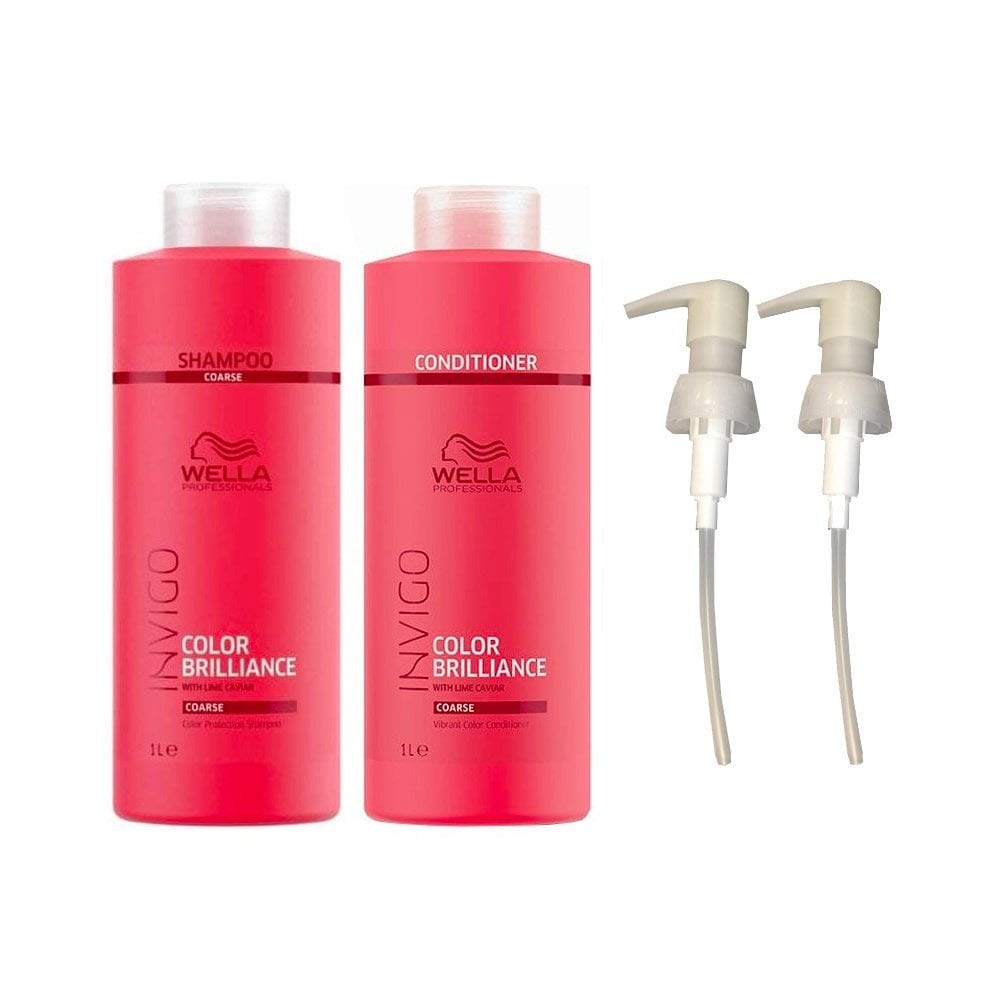 Wella Invigo Brilliance Coarse Hair Shampoo & Conditioner Duo Litre Pack + Pumps