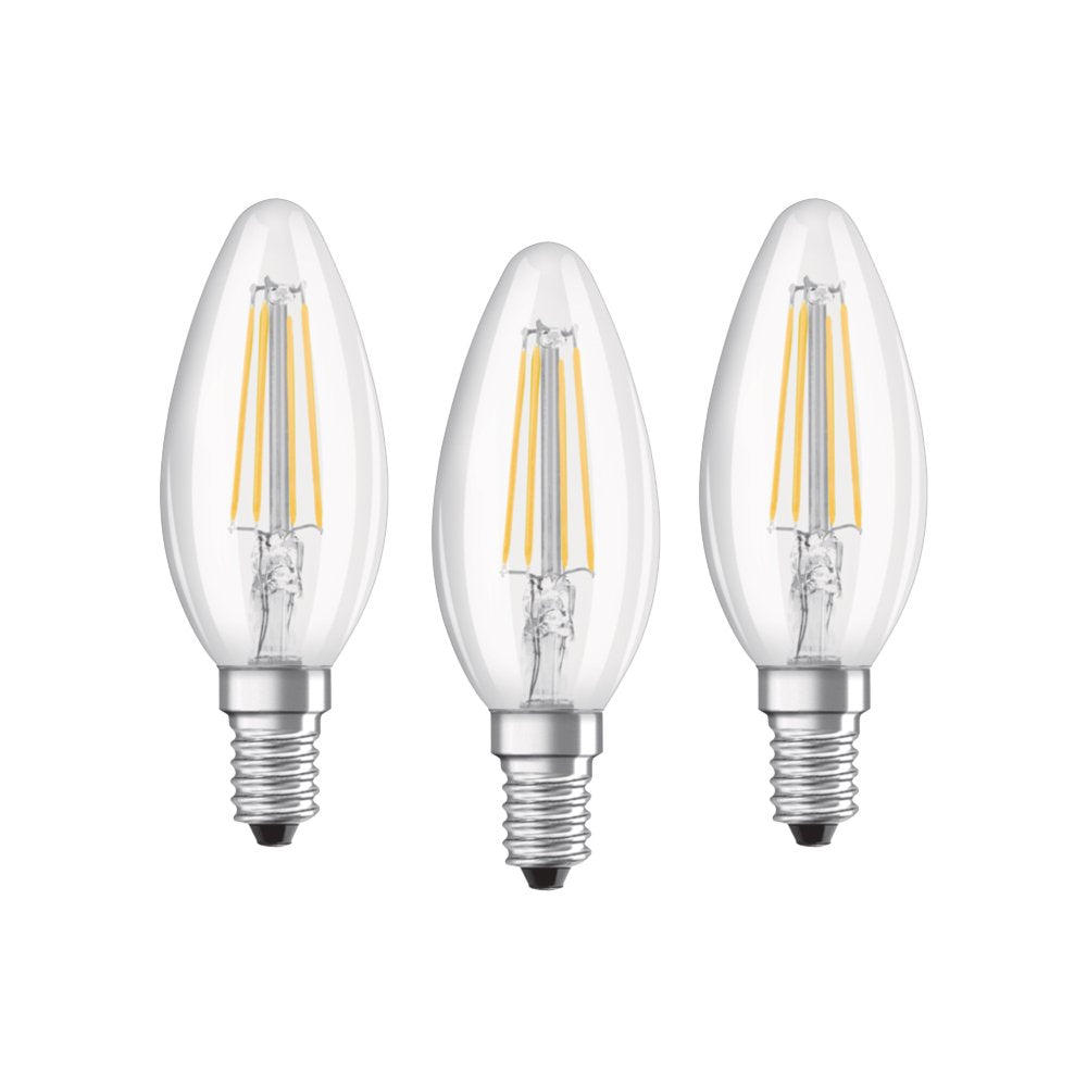 OSRAM LED Base Classic B / LED-lamp in candle shape with E14-base / not dimmable / replacement for 40 Watt / filament style clear / cool white - 4000 Kelvin / pack of 3