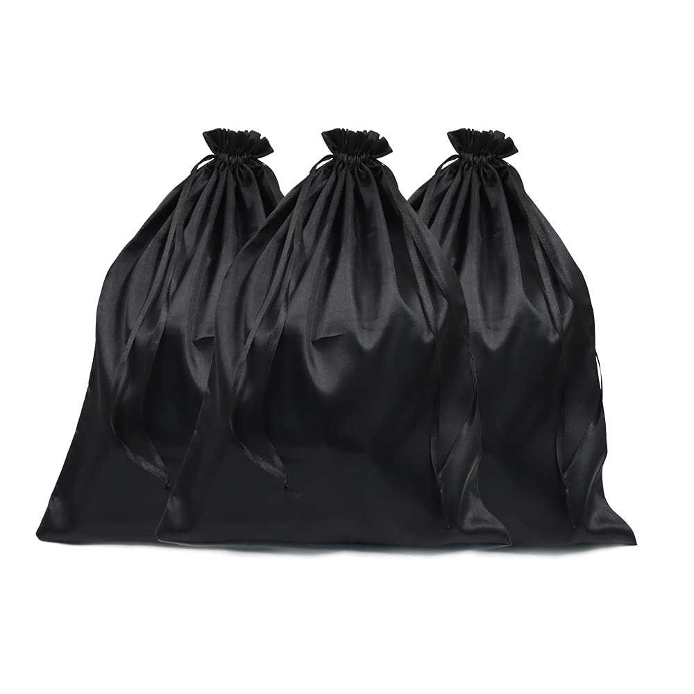 6 Pieces Satin Wig Bags, Silk Satin Packaging Bags for Wigs, Satin Bags with Drawstring for Hair, Hair Tools (BLACK)