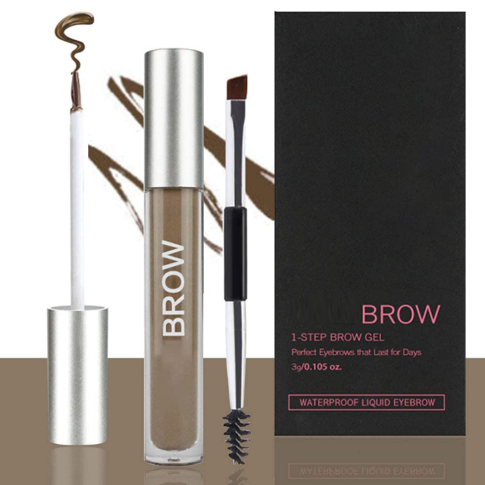 Semi-permanent Eyebrow Gel, Waterproof, 24 Hours Long Lasting, Smudge-Proof, Sweat Resistant, Natural, Tinted Makeup Brow Pen Kit,with Brush (BRUNETTE)