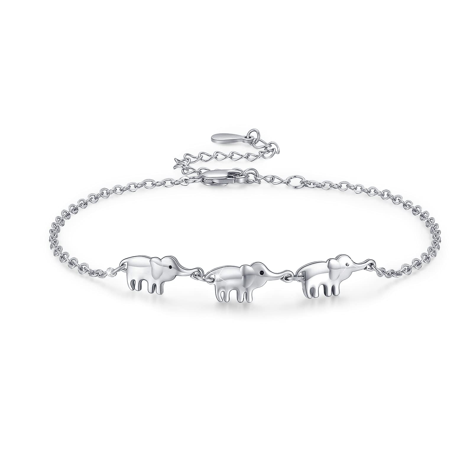 Elephant Bracelets for Women Girls 925 Sterling Silver Elephant Bangle Elephant Adjustable Bracelet Elephant Jewellery Birthday Gifts for Kids