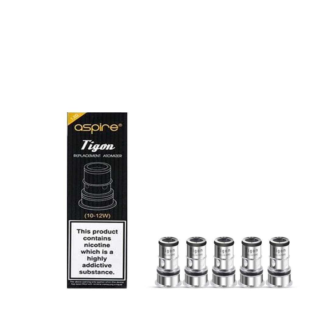 Aspire Pack of 5 Replacement Coils 1.2 ohm for The Tigon Vaping Device No Nicotine