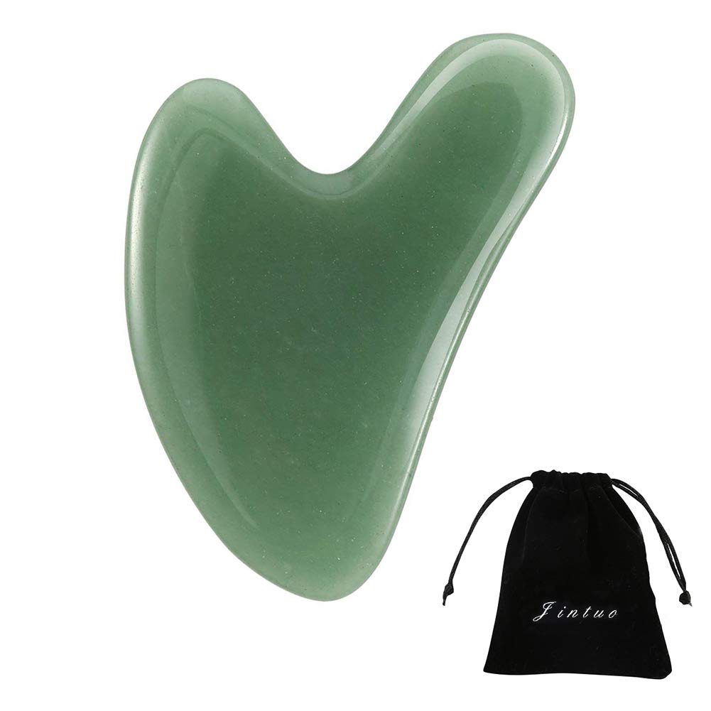 Scraping Massage Tool, Jade Stone Gua Board Sha for Face Skin with Flannel Bag