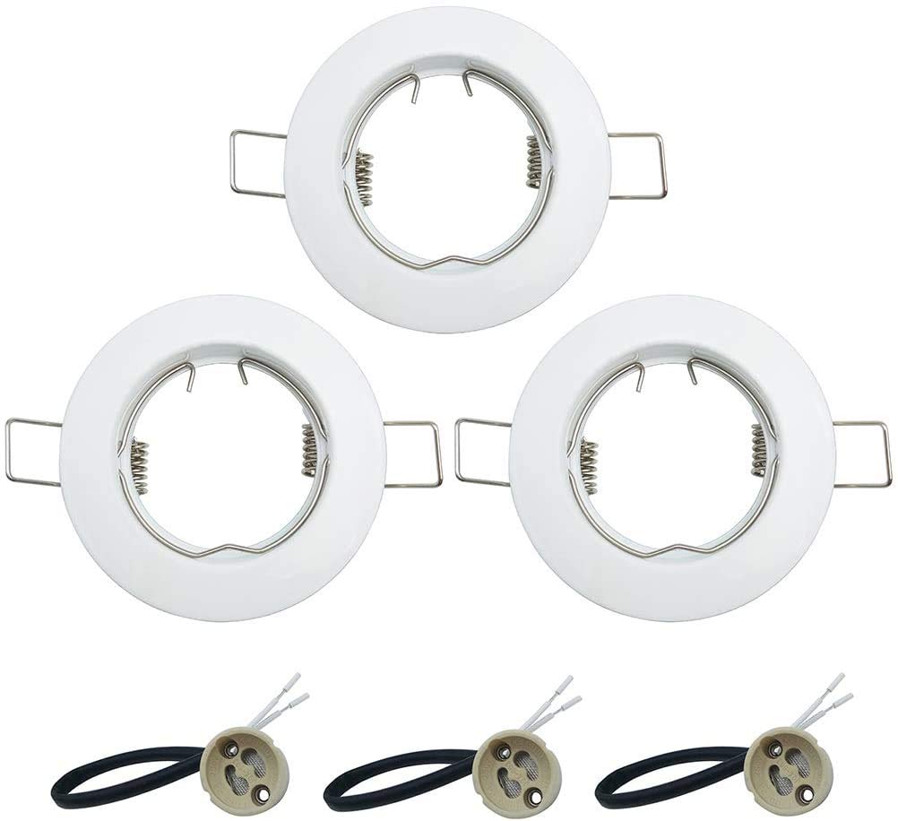 KingYH 3 Pack Round Recessed Spotlights Trim Ring Fitting GU10 Light Mounting Frame with GU10 Lamp Holder for Ceiling Spotlight MR16 and 50mm Bulb Halogen Light Fitting White