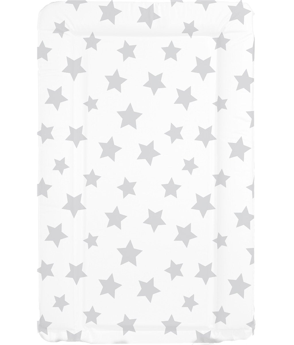 Deluxe Unisex Baby Waterproof Changing Mat with Raised Edges - Unique White with Grey Stars Design