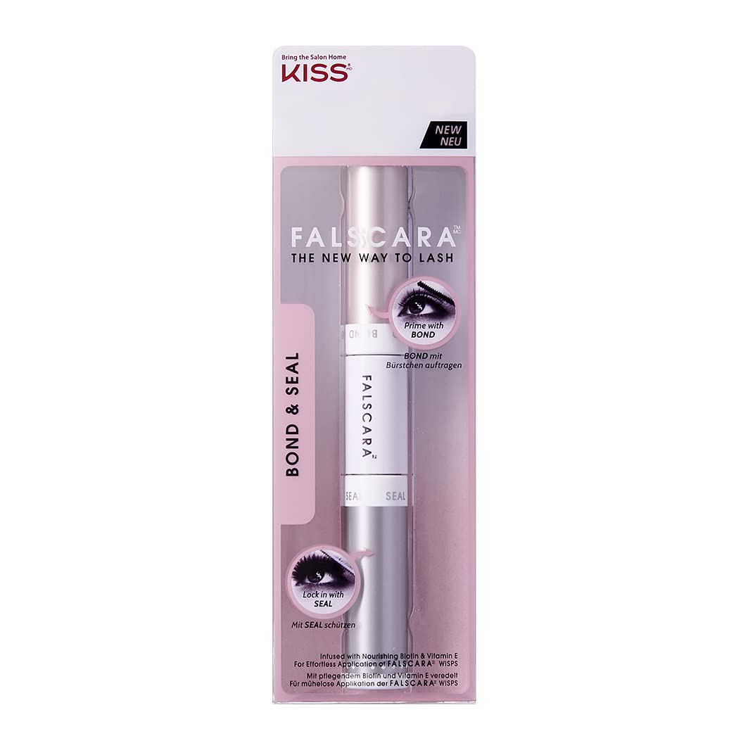 KISS Falscara DIY Eyelash Extension Bond & Seal Infused with Biotin & Vitamin E, Strong Gentle Comfortable Lash Adhesive for All Day Wear for Use with Lash Wisps, Remover and Applicator, White