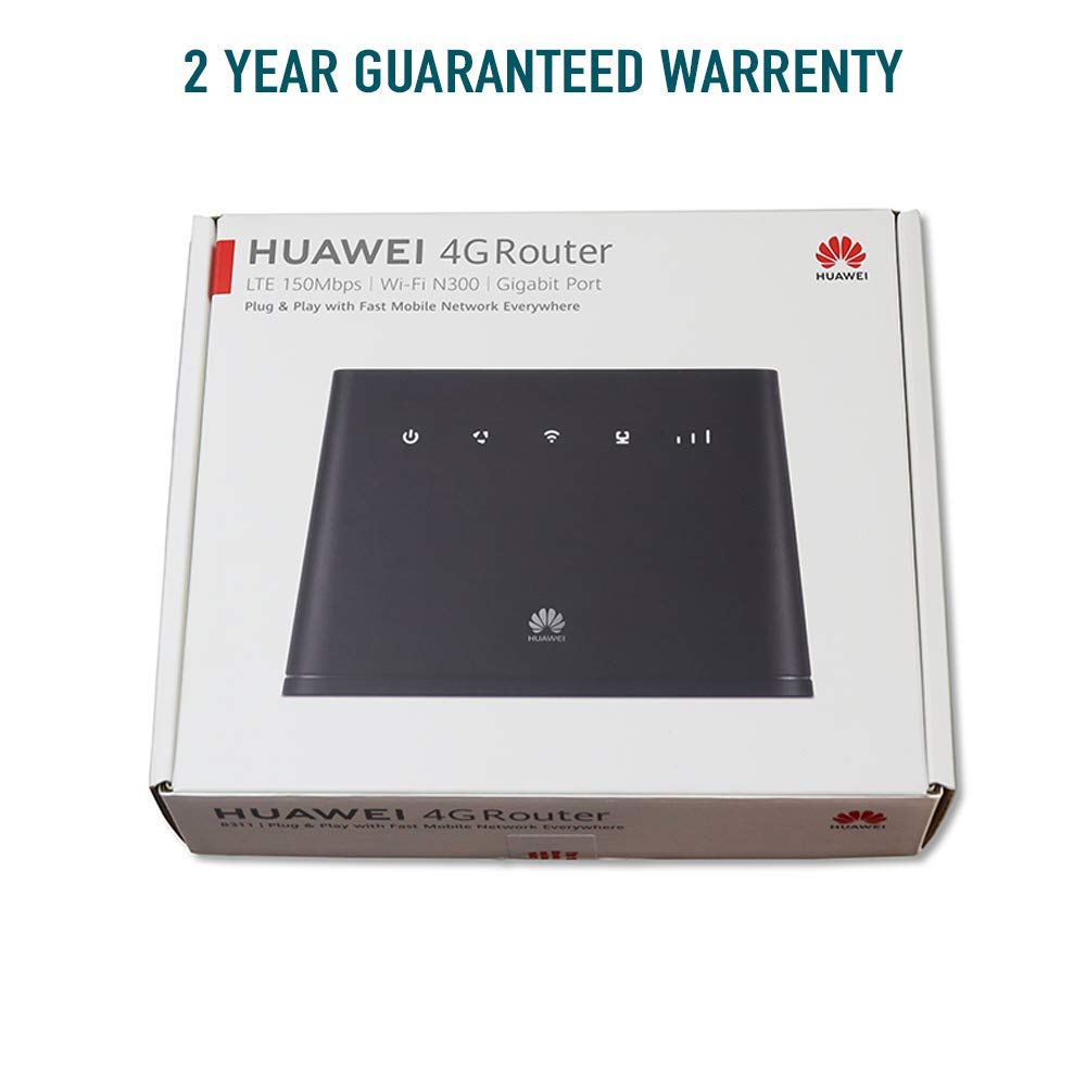 HUAWEI B311, CAT 4, 2020-4G/ LTE 150 Mbps Mobile Wi-Fi Router, Unlocked to All Networks- Genuine UK Warranty STOCK (Non Network Logo)- Black,B311-221