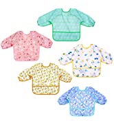Lictin Baby Feeding Bibs with Sleeves - 5pcs Feeding Bibs Apron Waterproof, Baby Bibs with Long Sleeves, Weaning Bibs for Unisex Toddler (0-2 Years)