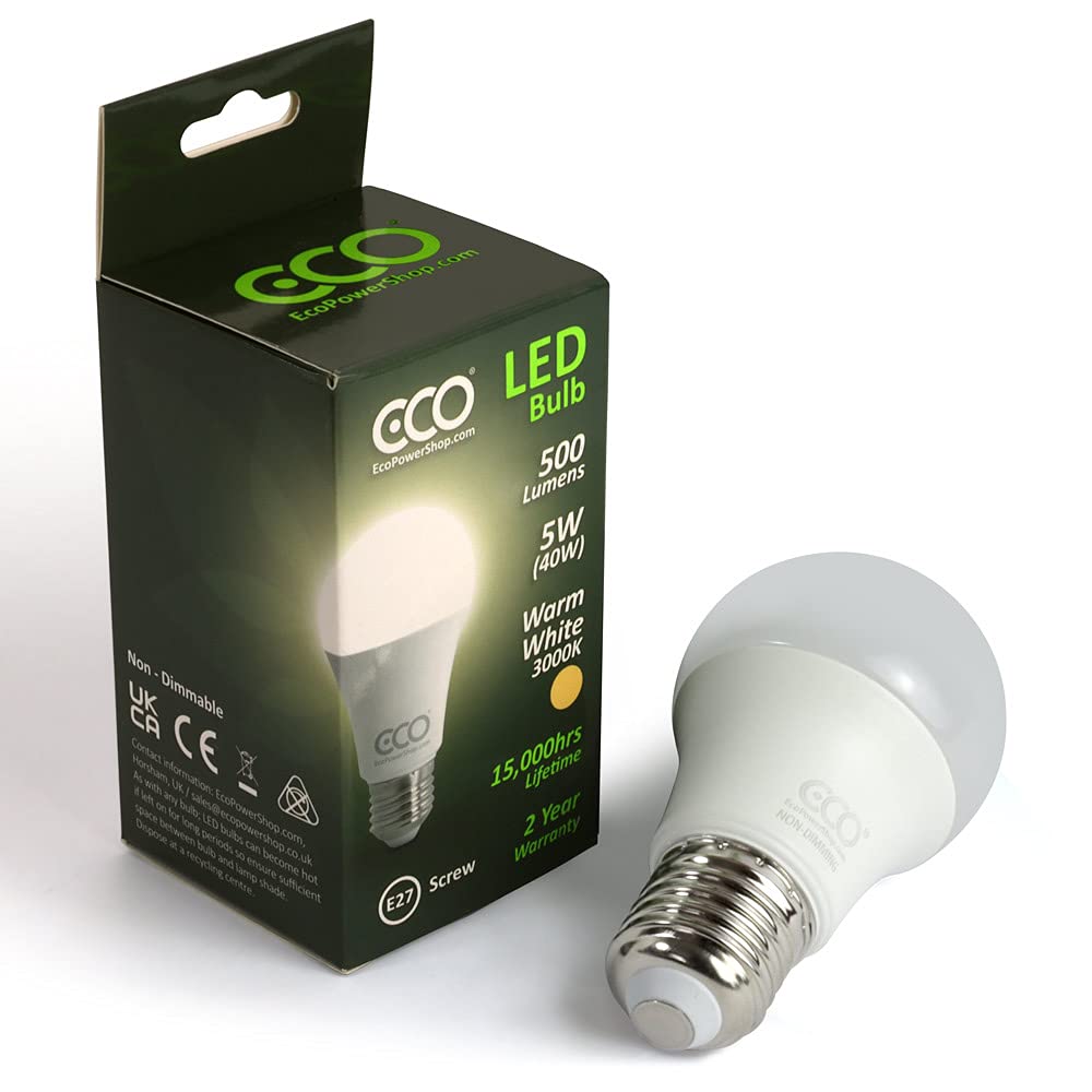 ECO 40W E27 Edison Screw Energy Saving LED Light Bulb, Low Energy 5W LED, 500 Lumens, 15,000Hrs Lifetime.