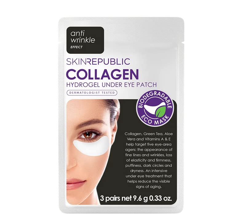 Skin Republic Collagen Eye Patches, For Younger Looking Eyes, Helps with Fine Lines and Wrinkles, Brightens Dark Cirlces, Pack of 3