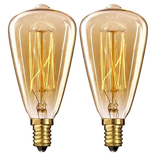 Vintage Edison Light Bulb 40W Dimmable Candle Bulb Retro E14 Screw Decorative Filament Light Bulb ST48, Pack of 2