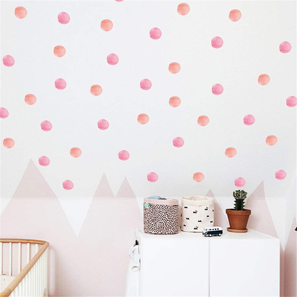 Wajade 60 PCS Pink Dots Wall Stickers Round Circle Wall Decal Stickers for Baby Nursery Room