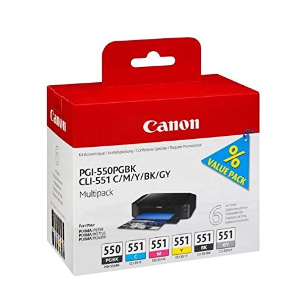 Canon Ink Cartridge for Pgi550Pgbk/Cli551 - Multicolour (Pack of 6)