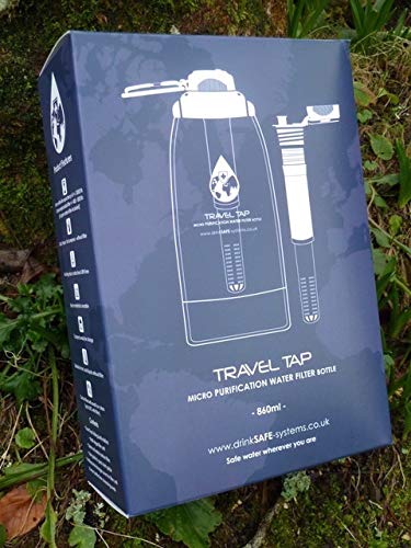 NEW 2022 drinkSAFE Travel Tap Folding micro purification filter bottle 'Dual action' with insulated protective carrier and lanyard